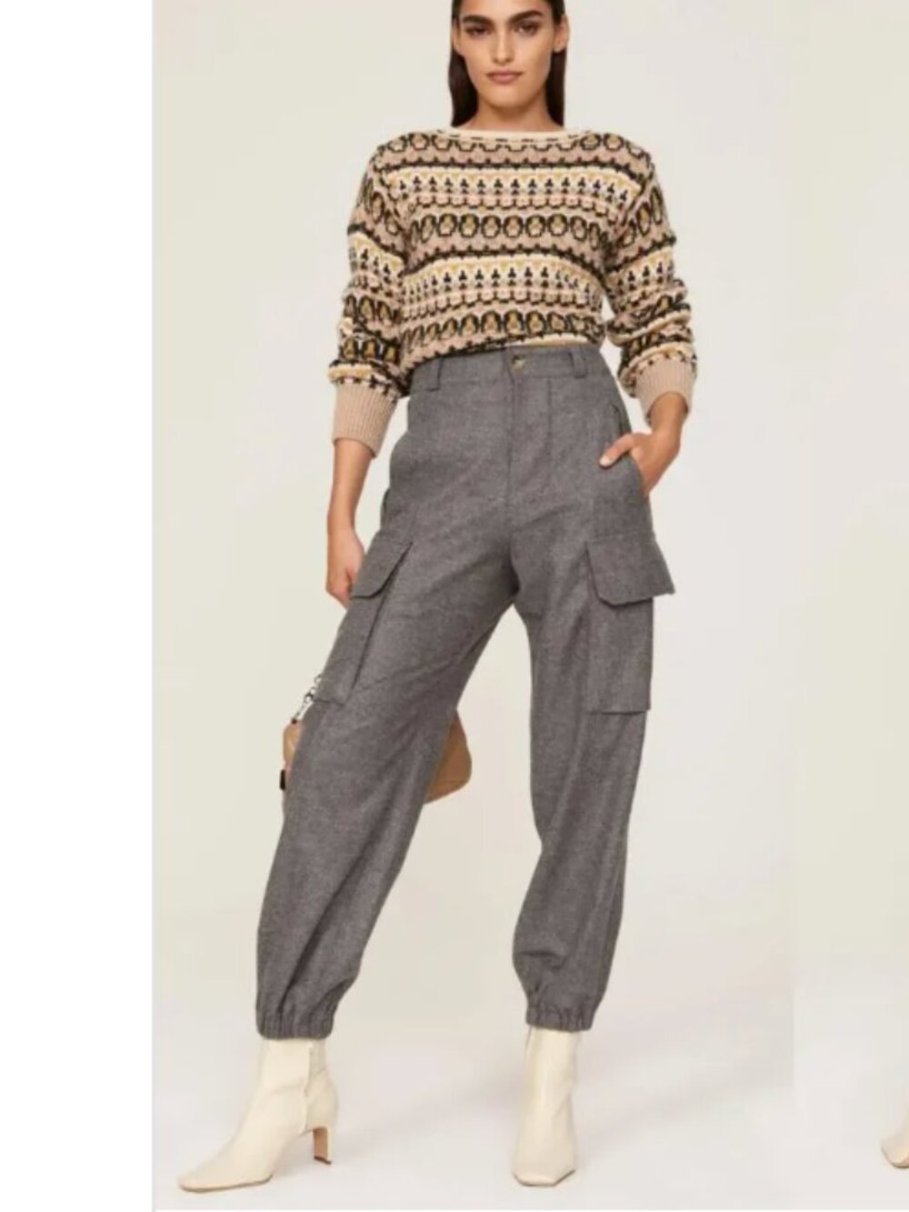 Vanessa Bruno Victor Pants Flannel Wool Cargo Pockets Joggers Gray FR 42 US 10